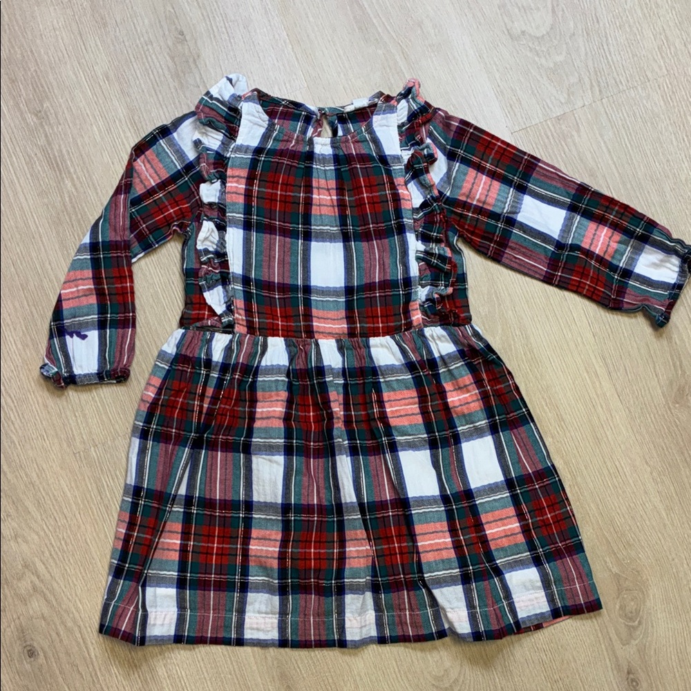 Crewcuts Girl’s size 5 Plaid Ruffle Christmas Holiday Dress Red Green White Navy